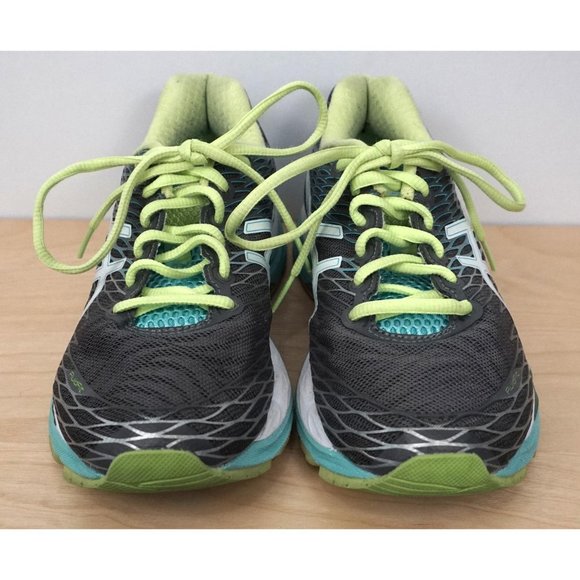 ASICS Gel Nimbus 18 Gray Lime Turquoise Lace Up Running Shoes Sneakers Size 6 - Picture 3 of 9